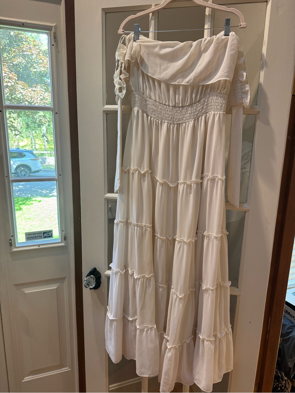 Lulu's Cream Off-Shoulder Tiered Maxi Dress